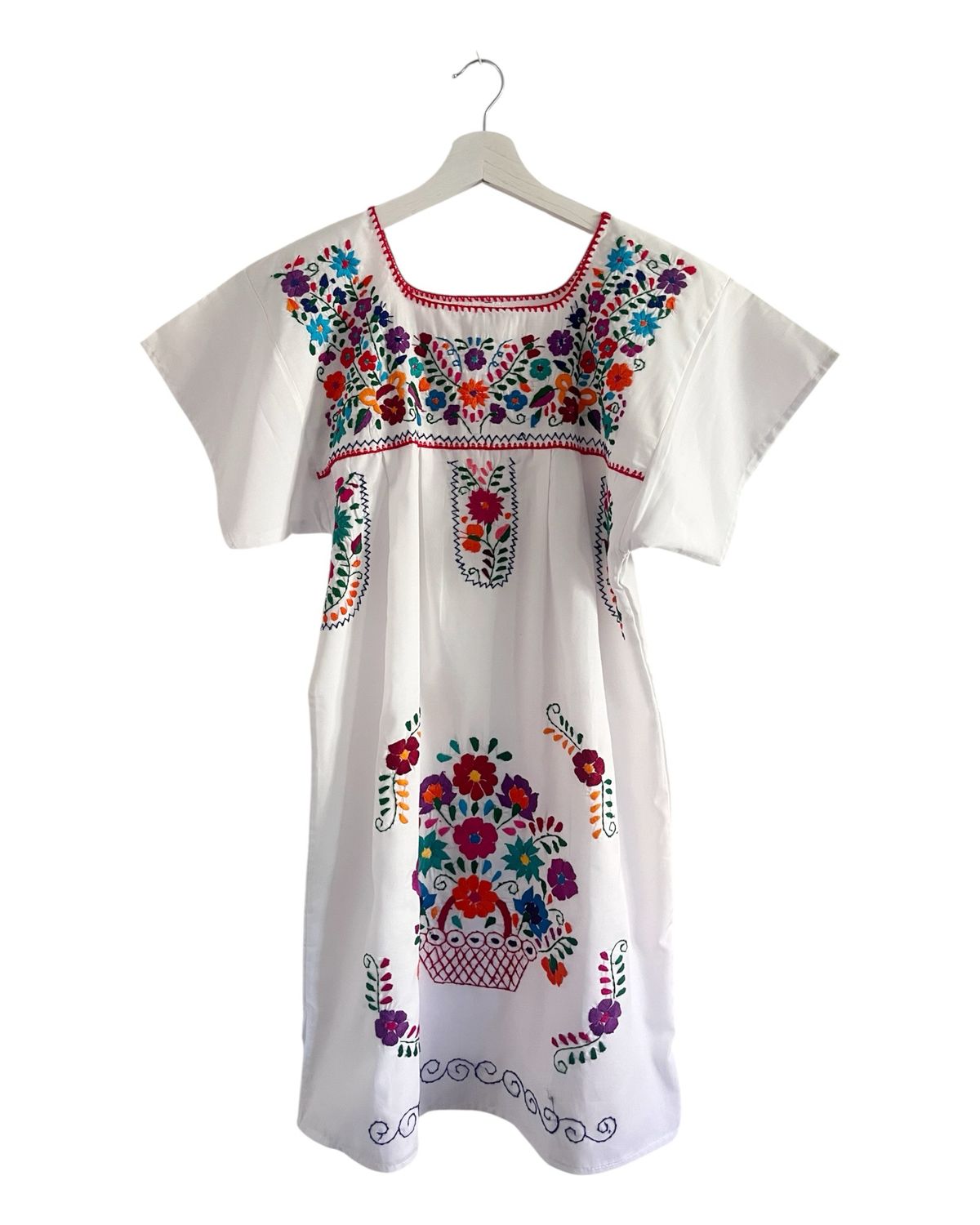 Mexikanisches Sommerkleid mit Blumen , Ethno Tunika Dame S