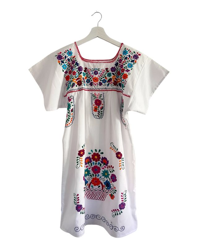 Mexikanisches Sommerkleid mit Blumen , Ethno Tunika Dame S