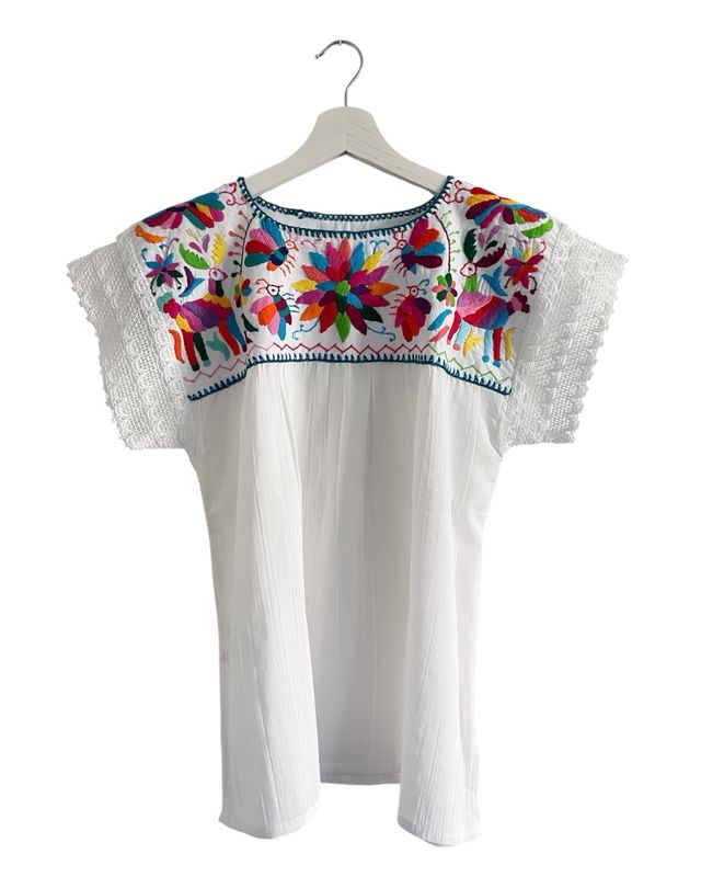 Mexikanische Bluse Puebla, Sommerbluse Ethno-Style,  S