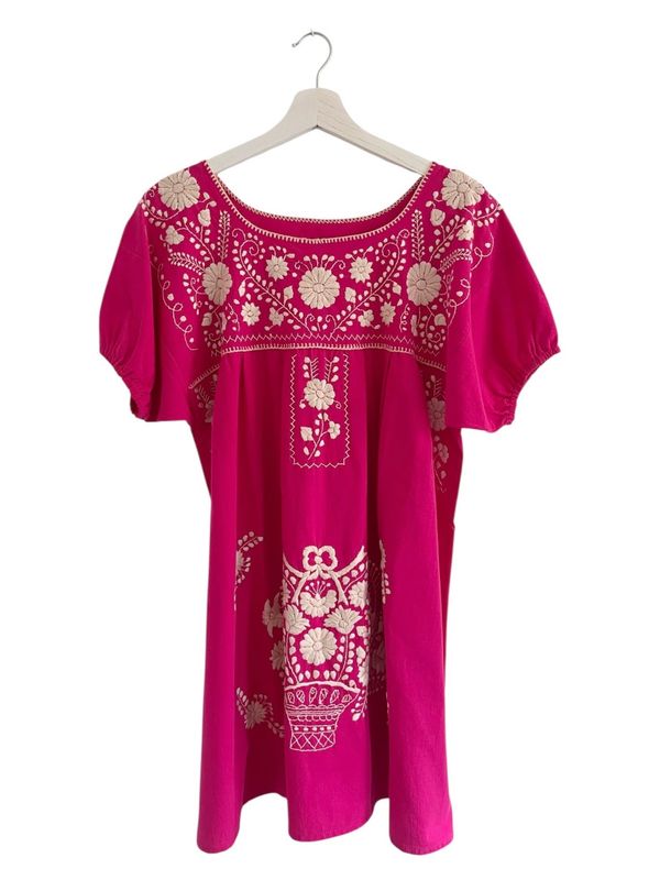 Mexikanisches Sommerkleid mit Blumen , Boho Kleid Dame M