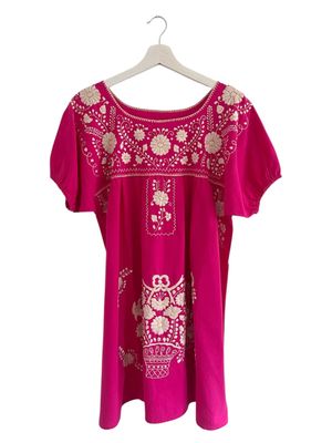 Mexikanisches Sommerkleid mit Blumen , Boho Kleid Dame M