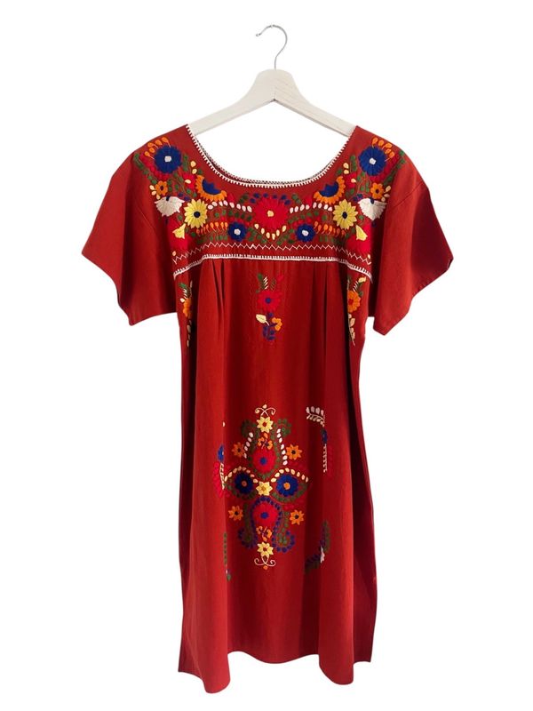Mexikanisches Kleid mit Blumen, Tunika Ethno-Style, S