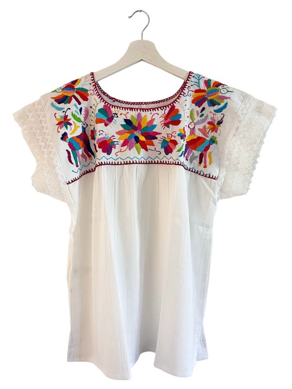 Mexikanische Bluse Puebla, Sommerbluse Ethno-Style,  S