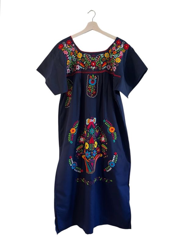 Mexikanisches Kleid Puebla, Tunika Dame, Sommerkleid L