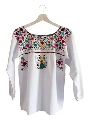 Mexikanische Langarmbluse Puebla mit Stickerei, Boho Dame Bluse S Mexikanische Langarmbluse Puebla mit Stickerei, Boho Dame Bluse S