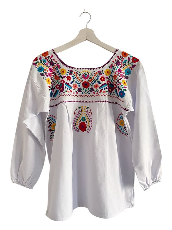 Mexikanische Langarmbluse, Boho Dame Sommerbluse M