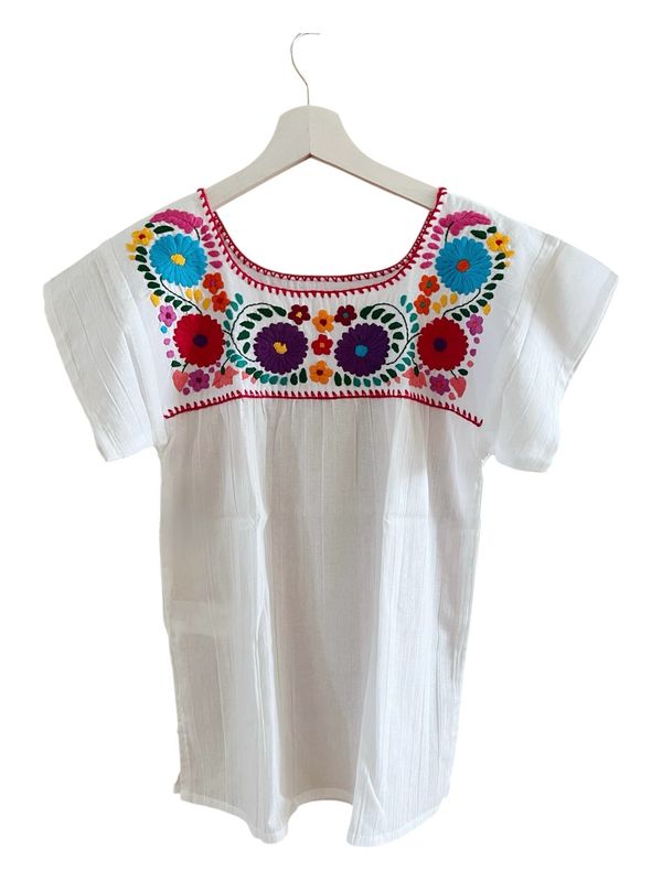 Mexikanische Bluse Puebla, Boho Bestickte Bluse, XS