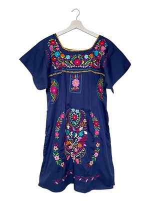 Mexikanisches Sommerkleid mit Blumen , Tunika Ethno-Style, M Mexikanisches Sommerkleid mit Blumen , Tunika Ethno-Style, M