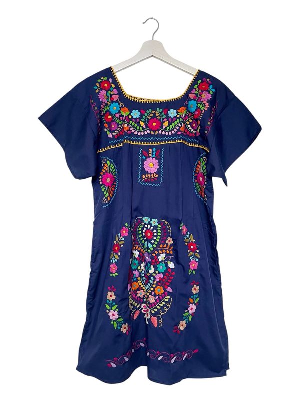 Mexikanisches Sommerkleid mit Blumen , Tunika Ethno-Style, M Mexikanisches Sommerkleid mit Blumen , Tunika Ethno-Style, M