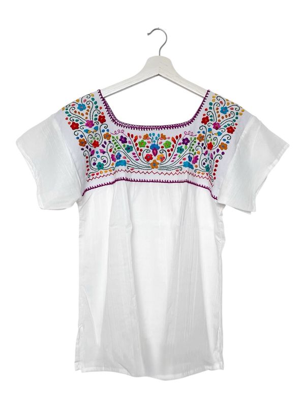 Mexikanische Bluse, Sommerbluse mit handgemachter Stickerei, M