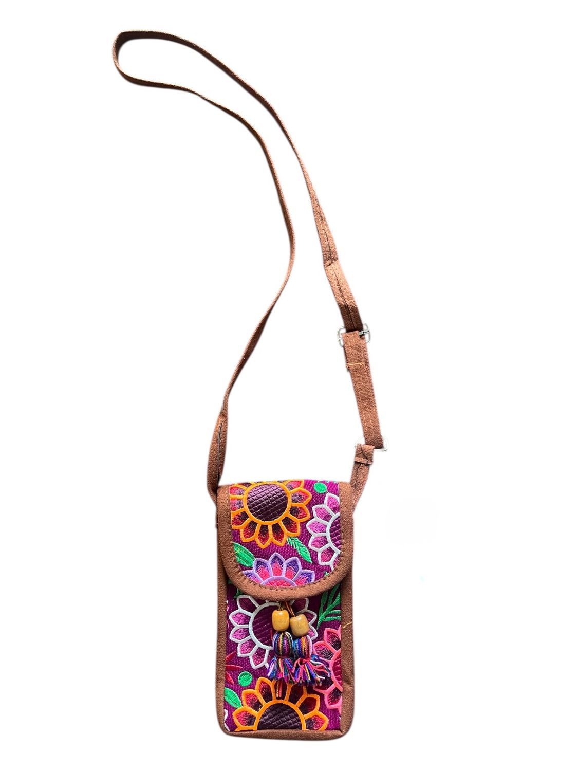 Umhängetasche mit Stickerei aus Mexiko, Boho Handytasche