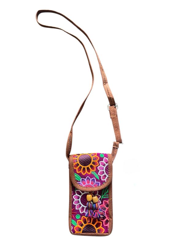 Umhängetasche mit Stickerei aus Mexiko, Boho Handytasche