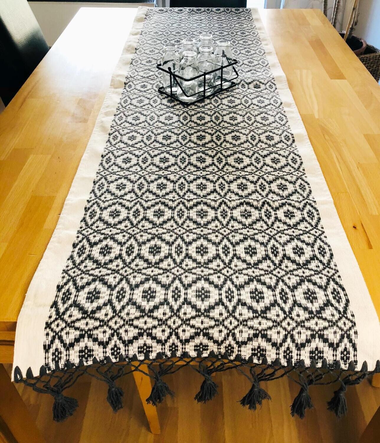 Tischläufer Mexiko, Runner-Tisch Ethno-Style, gewebte Tischläufer, Weiß-schwarz