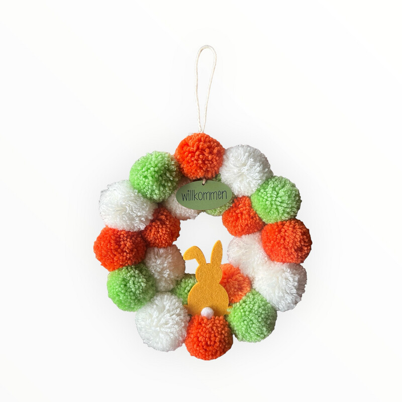 Bunter Türkranz, Fensterdeko, Wanddeko mit Pompoms, Osterdeko Bunter Türkranz, Fensterdeko, Wanddeko mit Pompoms, Ostern Deko