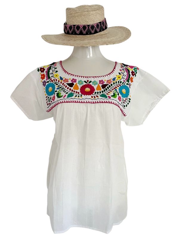 Mexikanische Bluse, Sommerbluse mit handgemachter Stickerei, M Mexikanische Bluse, Sommerbluse mit handgemachter Stickerei, M