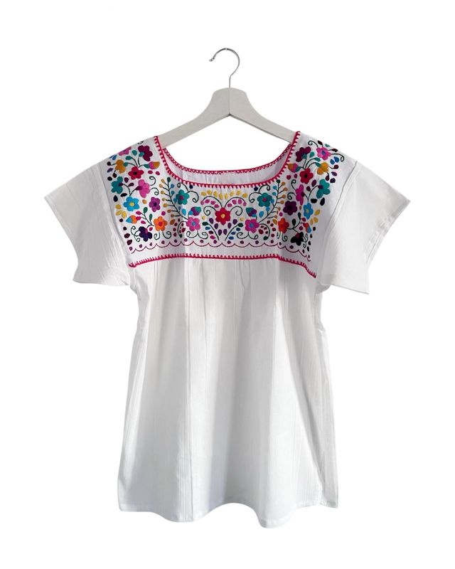 Mexikanische Bluse Puebla, Sommerbluse Ethno-Style,  S