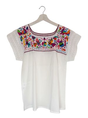 Mexikanische Bluse, Sommerbluse M, handgemachte Stickerei