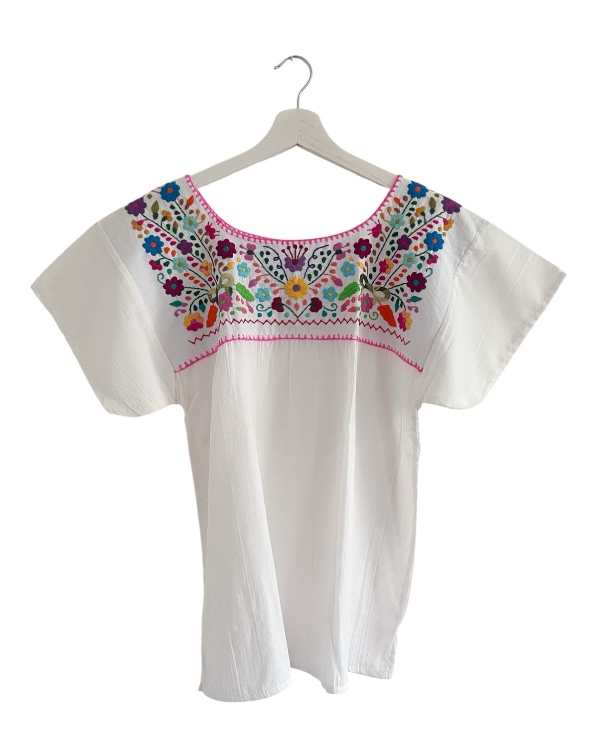 Mexikanische Bluse Puebla, Boho Sommerbluse, S Mexikanische Sommer Bluse mit Stickerei, handgefertigte Boho Bluse, Geschenk für Frauen, Größe 36 Bluse, kürze Arm, weiße Blu