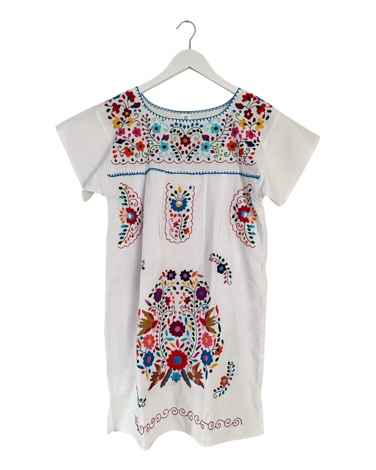Mexikanisches Sommerkleid mit Blumen, Boho Tunika, Dame S Mexikanisches Sommerkleid mit Blumen, Boho Tunika, Dame S
