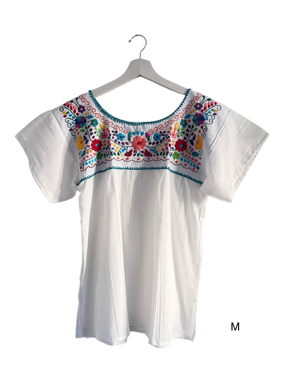Mexikanische Bluse Puebla mit Stickerei, Boho Sommerbluse M