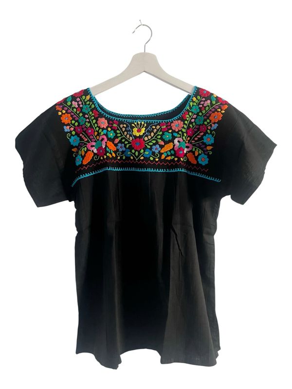 Mexikanische Bluse Puebla mit Stickerei, Boho Sommerbluse M Mexikanische Sommer Bluse, Boho Bluse mit handgemachter Stickerei, Boho Bluse Dame | Leichtes Boho Top mit Blumenmuster | Exc