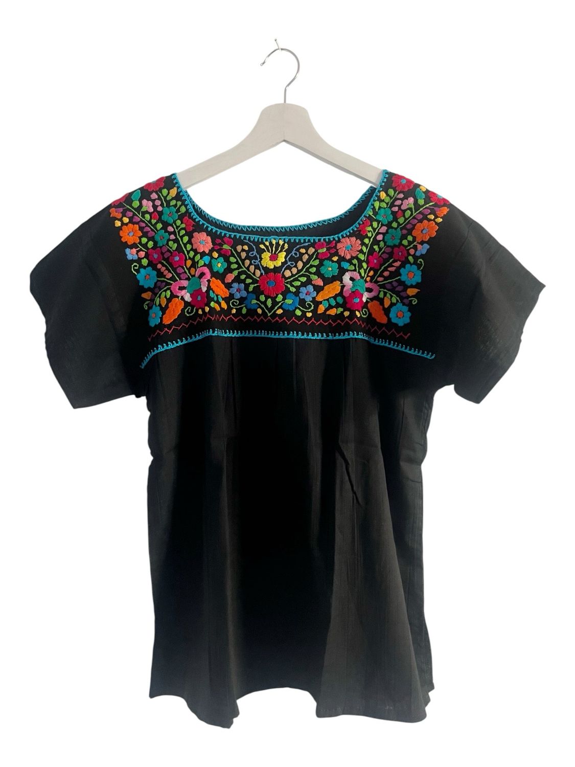 Mexikanische Bluse Puebla mit Stickerei, Boho Sommerbluse M Mexikanische Sommer Bluse, Boho Bluse mit handgemachter Stickerei, Boho Bluse Dame | Leichtes Boho Top mit Blumenmuster | Exc