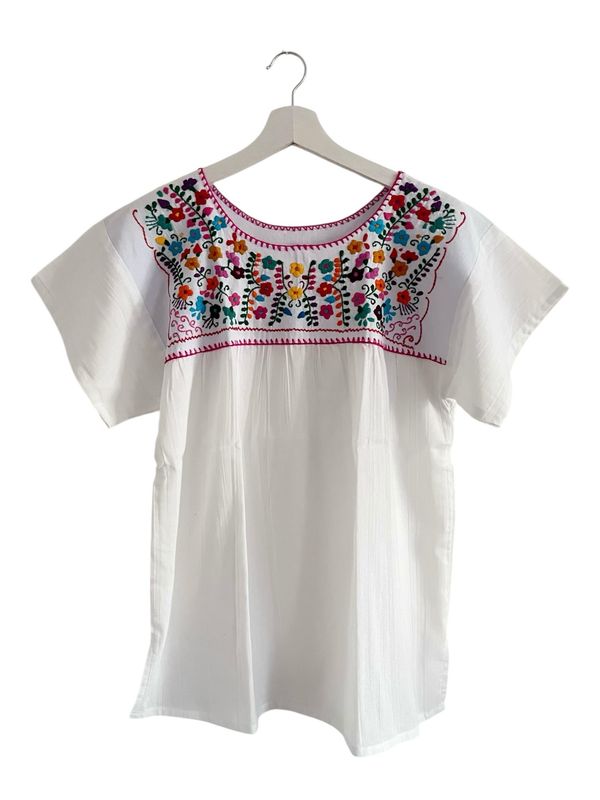 Mexikanische Bluse, Sommerbluse M, handgemachte Stickerei