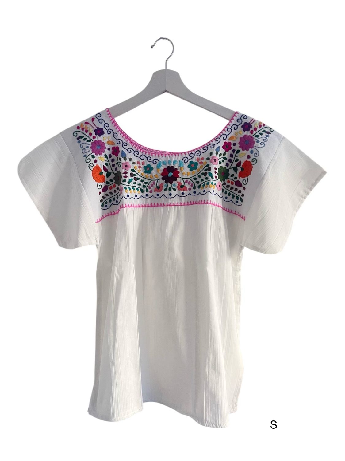 Mexikanische Bluse Puebla, Boho Bestickte Bluse, S