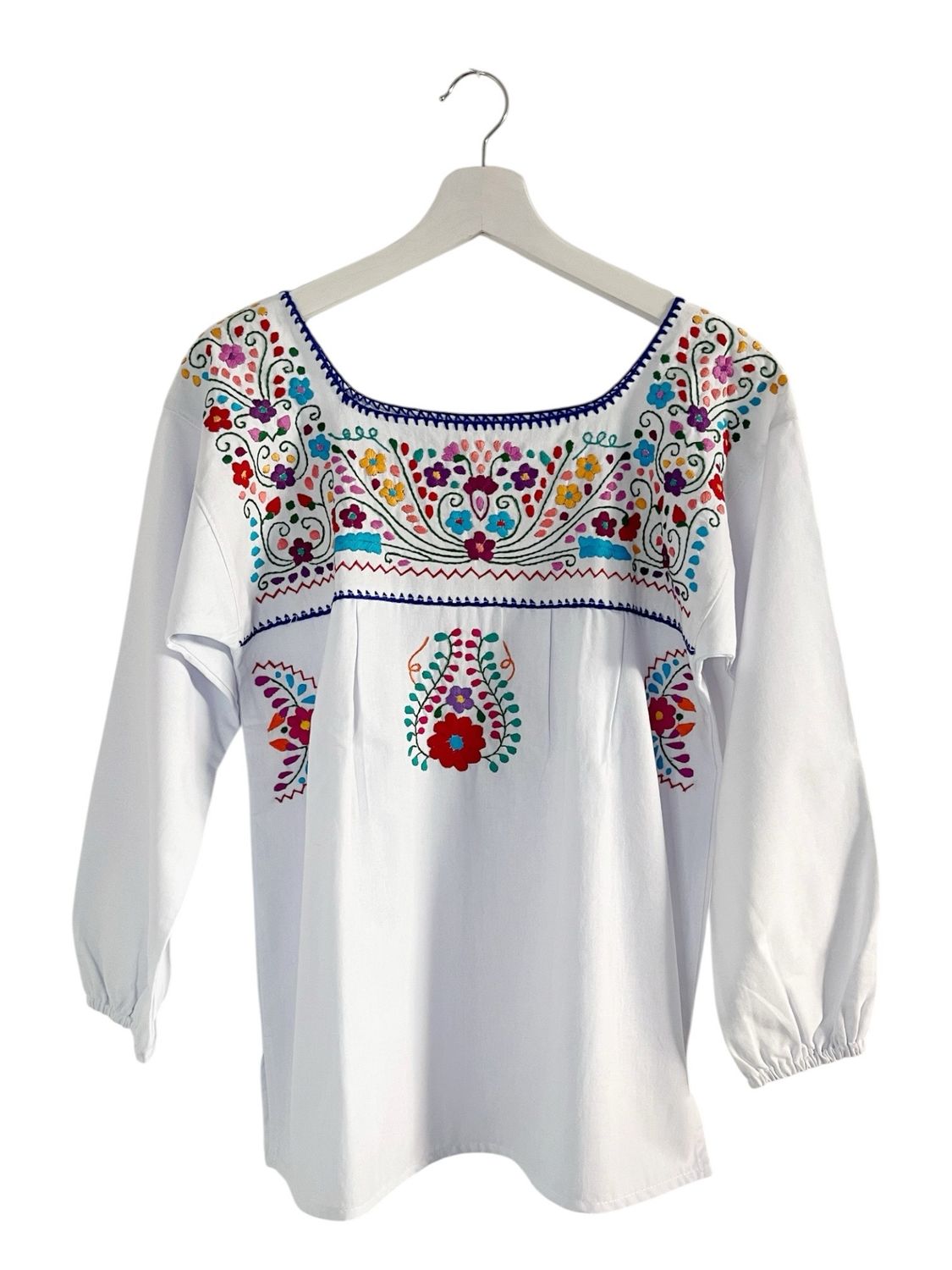 Ein schönes Weihnachtsgeschenk! Mexikanische Langarmbluse, Sommerbluse Puebla mit Stickerei, Bluse mit Blumen, Langarmblusen 