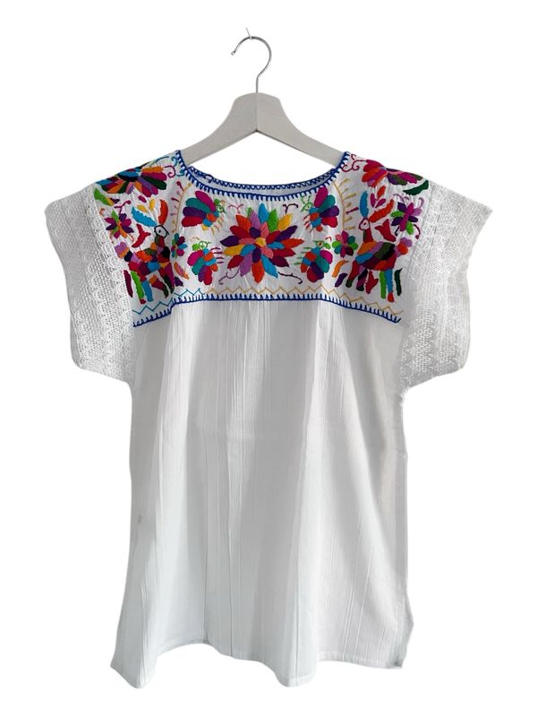 Mexikanische Bluse Puebla, Sommerbluse Ethno-Style,  S