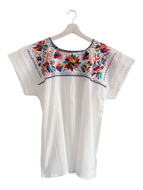 Mexikanische Bluse Puebla, Sommerbluse Ethno-Style,  L