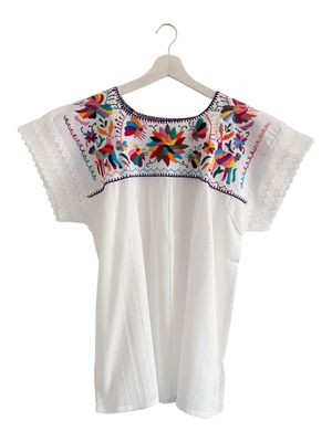 Mexikanische Bluse Puebla, Sommerbluse Ethno-Style,  L