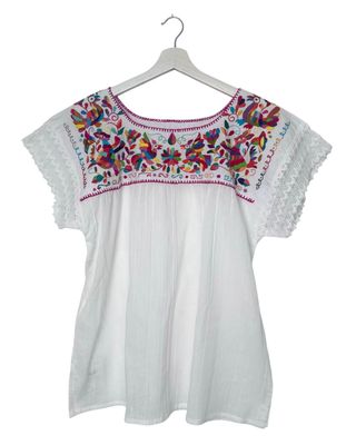 Mexikanische Bluse Puebla, Sommerbluse Ethno-Style, L Mexikanische Bluse Puebla, Sommerbluse Ethno-Style, L