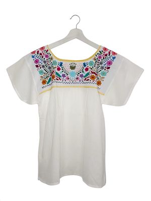 Mexikanische Bluse Puebla, Sommerbluse Ethno-Style,  S