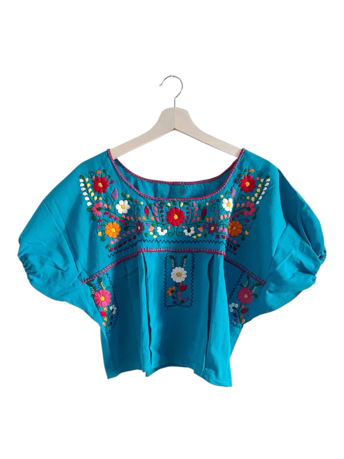 Mexikanische Bluse-Top Puebla mit Stickerei, Boho Bluse M