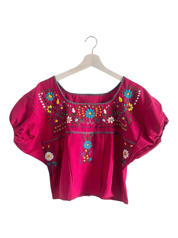 Mexikanische Bluse-Top Puebla mit Stickerei, Boho Bluse M
