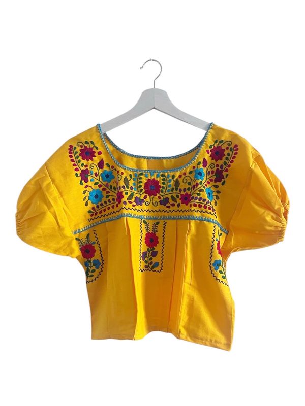 Mexikanische Bluse-Top Puebla mit Stickerei, Boho Bluse M