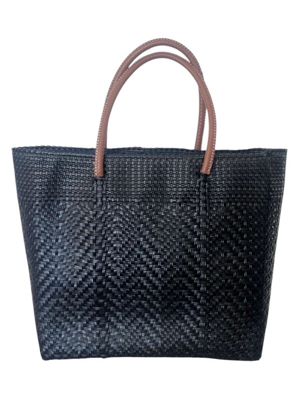 Handtasche Mexico mit Leder, Geschenk für Frauen, schwarze Tasche für Damen