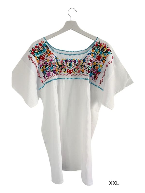 Mexikanische Bluse XL, Boho Sommerbluse, handgemachte Stickerei Mexikanische Bluse XXL, Boho Sommerbluse, handgemachte Stickerei