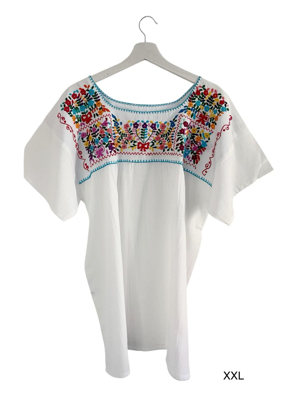 Mexikanische Bluse XXL, Boho Sommerbluse, handgemachte Stickerei