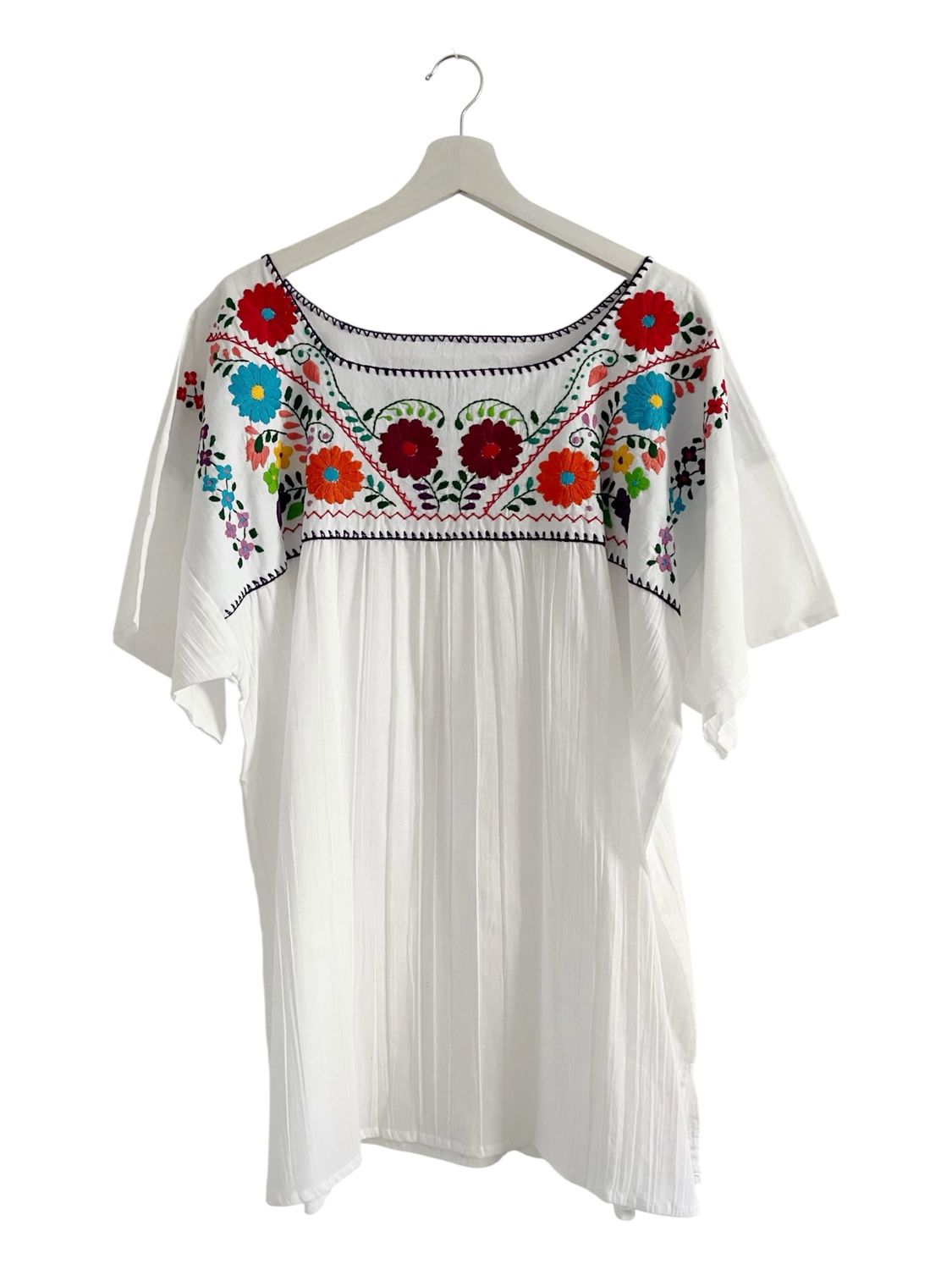 Mexikanische Bluse XXL, Boho Sommerbluse, handgemachte Stickerei