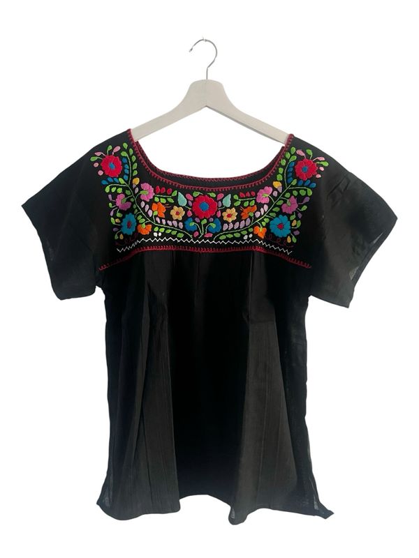 Mexikanische Bluse Puebla mit Stickerei, Boho Sommerbluse M Mexikanische Sommer Bluse, Boho Bluse mit handgemachter Stickerei, Boho Bluse Dame | Leichtes Boho Top mit Blumenmuster | Exc