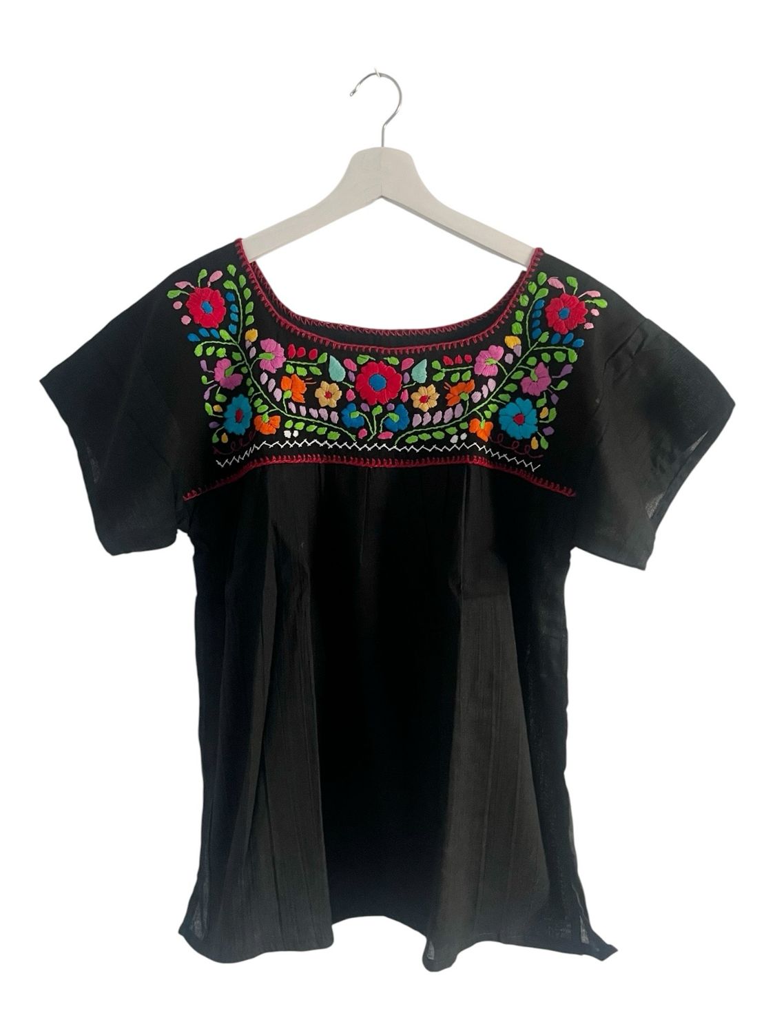 Mexikanische Sommer Bluse, Boho Bluse mit handgemachter Stickerei, Boho Bluse Dame | Leichtes Boho Top mit Blumenmuster | Exc
