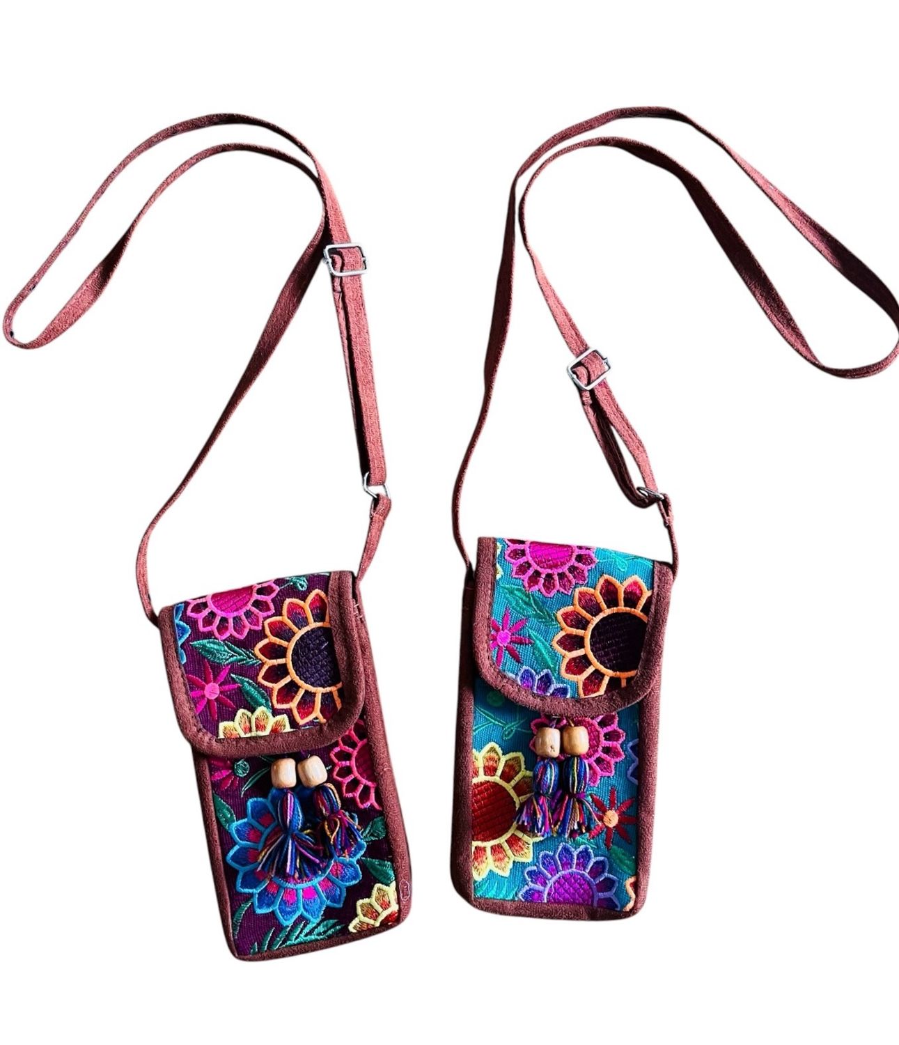 Set 2x Umhängetaschen mit Stickerei aus Mexiko, Boho Handytasche Set 2x Umhängetaschen mit Stickerei aus Mexiko, Boho Handytasche