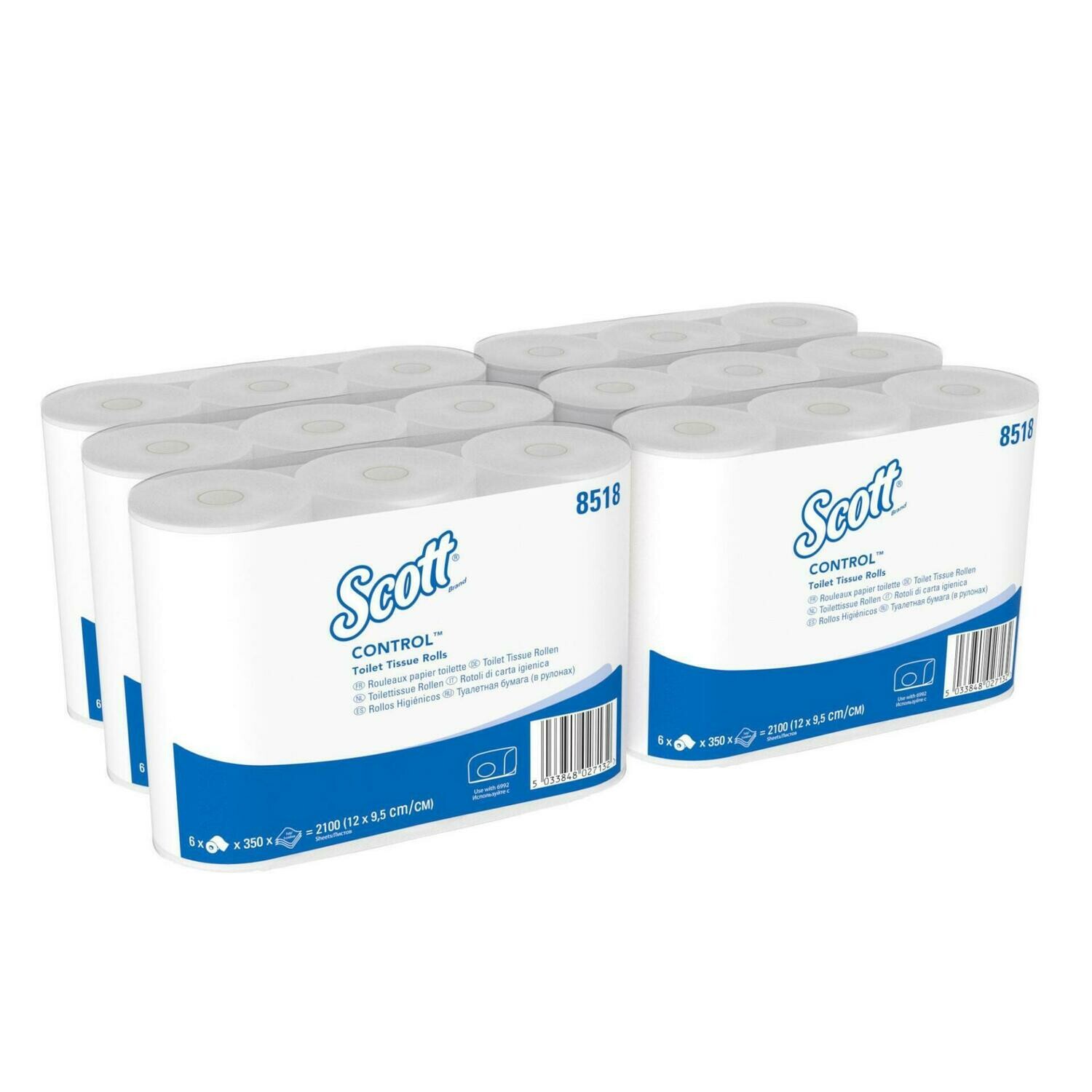 Scott Toilettenpapier Kleinrolle 3-lagig 6x6x350 Blatt 100% Recycling/Weiß