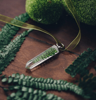 Farn Halskette Harz Anhänger Punkt grün gepresste Blätter