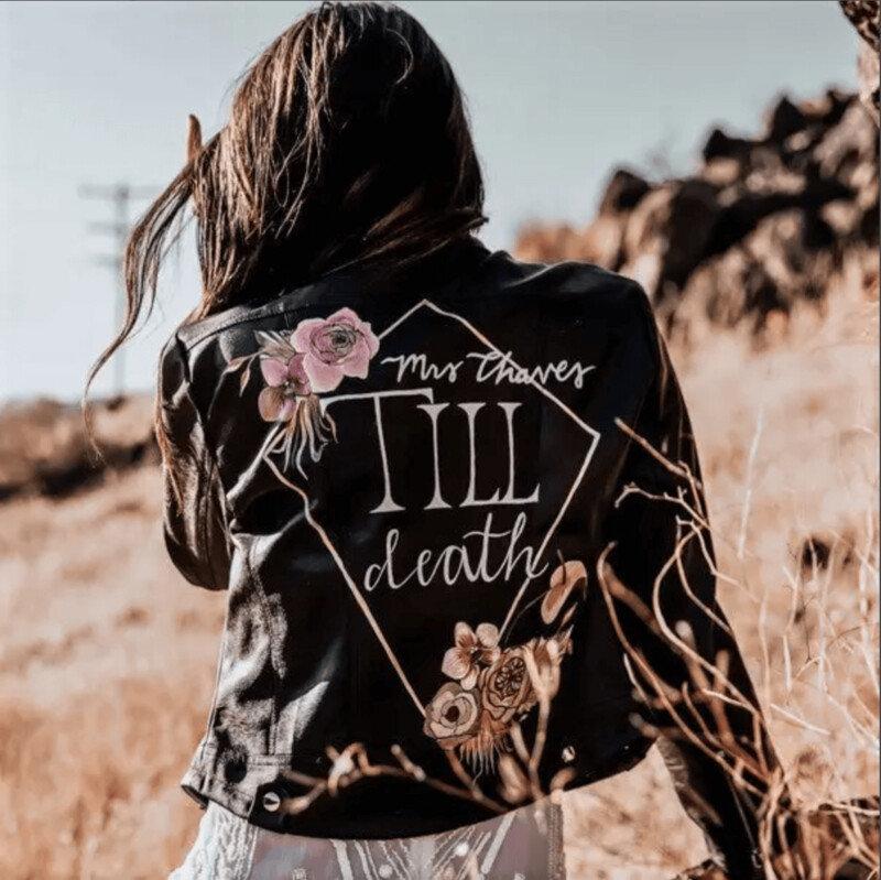 Lederjacke als Brautjacke till Death und Blumenmuster individualisierbar Lederjacke als Brautjacke till Death und Blumenmuster individualisierbar