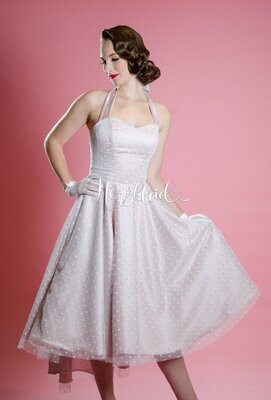 Brautkleid Elisabeth rosa mit High-Low-Silhouette, Punktetüll und Schleppe