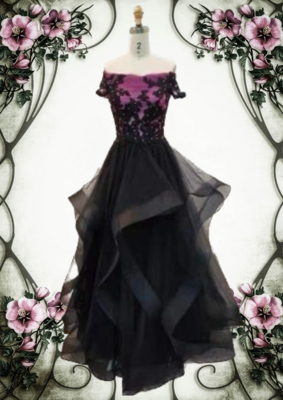 Gothic-Brautkleid Violetter Tüll schwarz