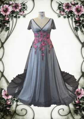 Schwarzes Hochzeitskleid mit Blumenapplikationen Black wedding dress with floral appliques